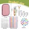 54 Pieces Crochet Needles Set, Crochet Hooks Kit with Storage Case, Ergonomic Knitting Needles Blunt Needles Stitch Marker DIY Hand Knitting Craft Art Tools for Beginners-Pink